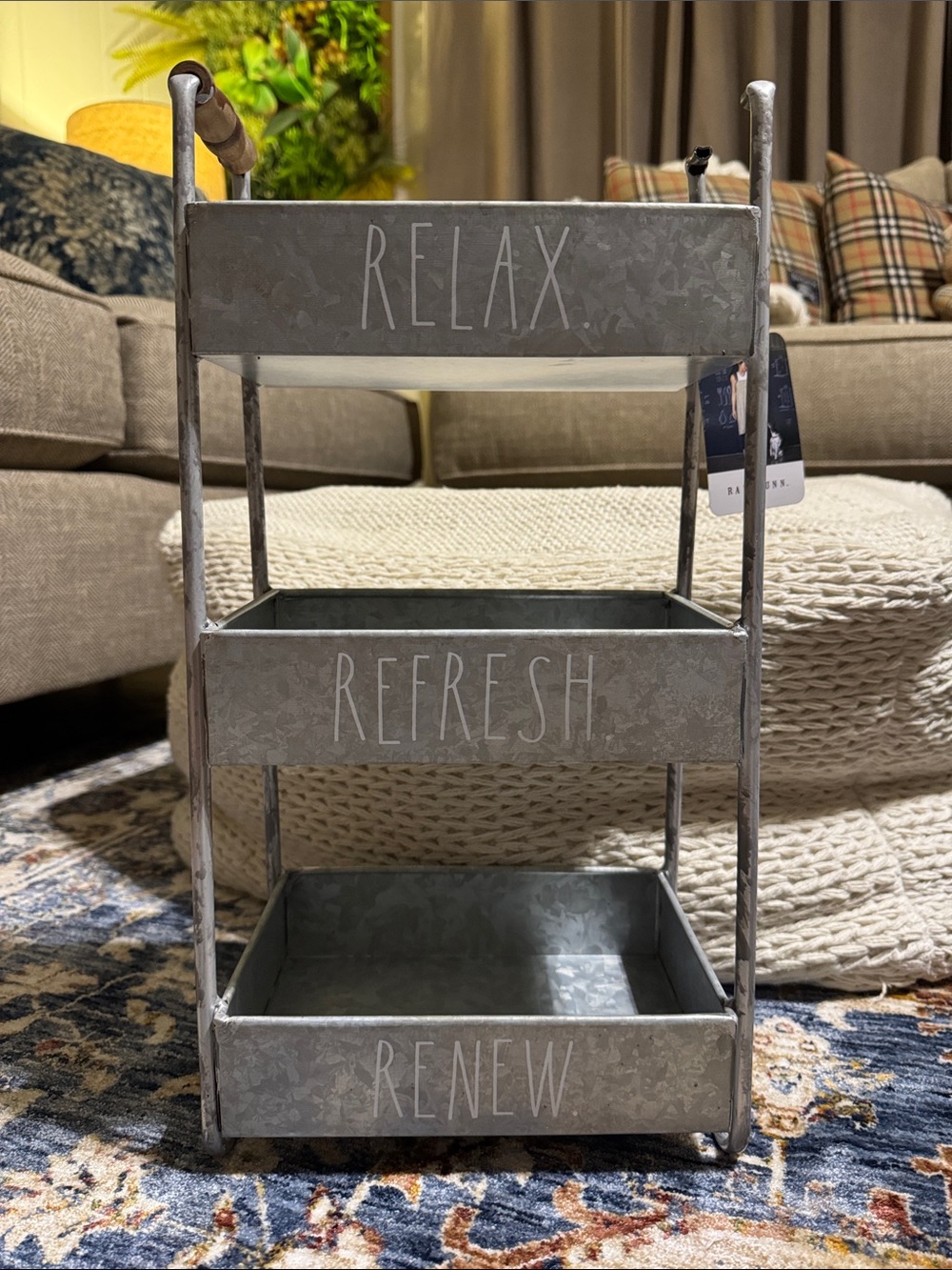 NWT RAE DUNN HTF Galvanized Metal 3-Tier Organizer Shelf - Refresh Renew Relax